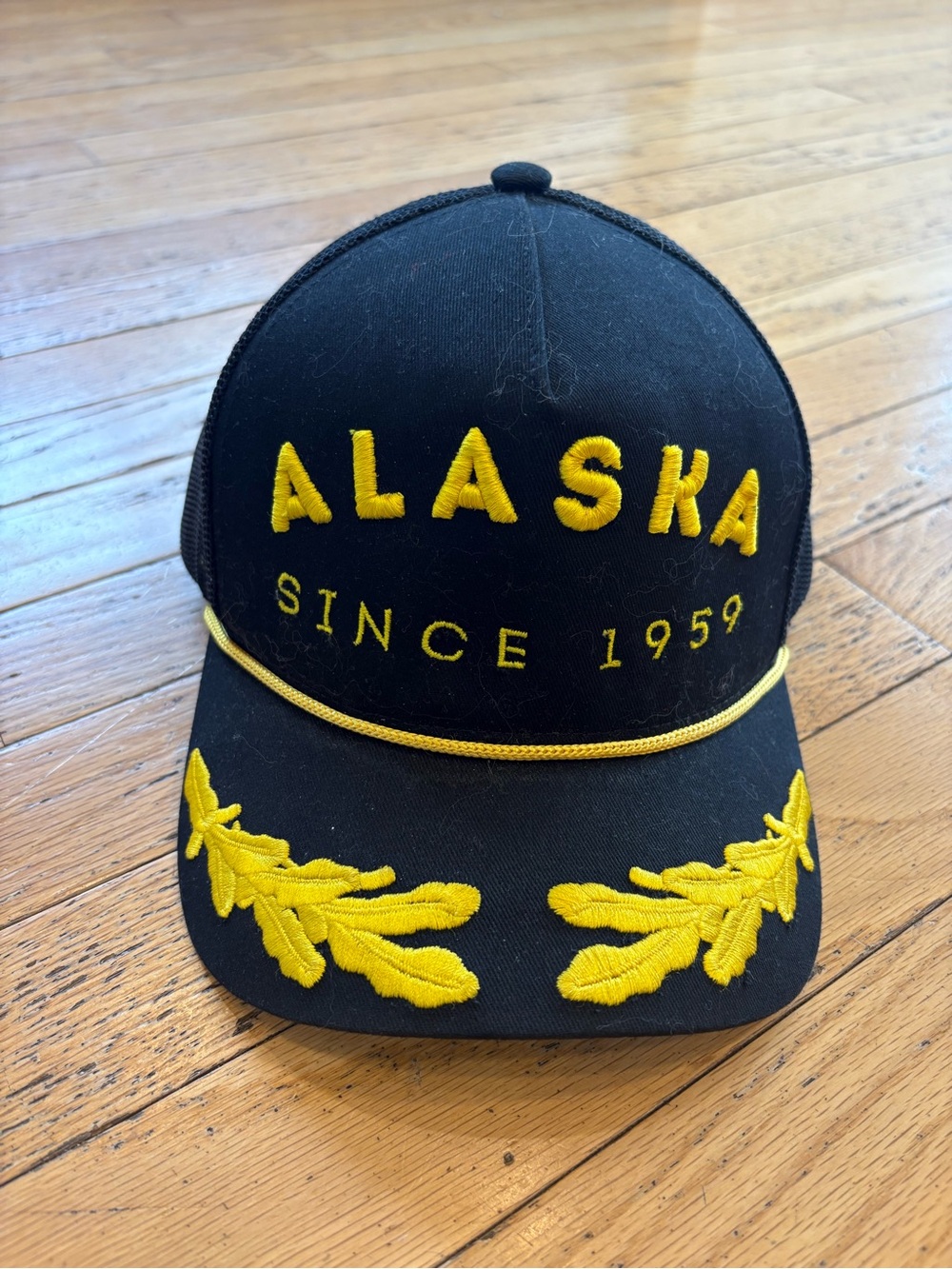 Alaska Embroidered Black and Yellow Hat